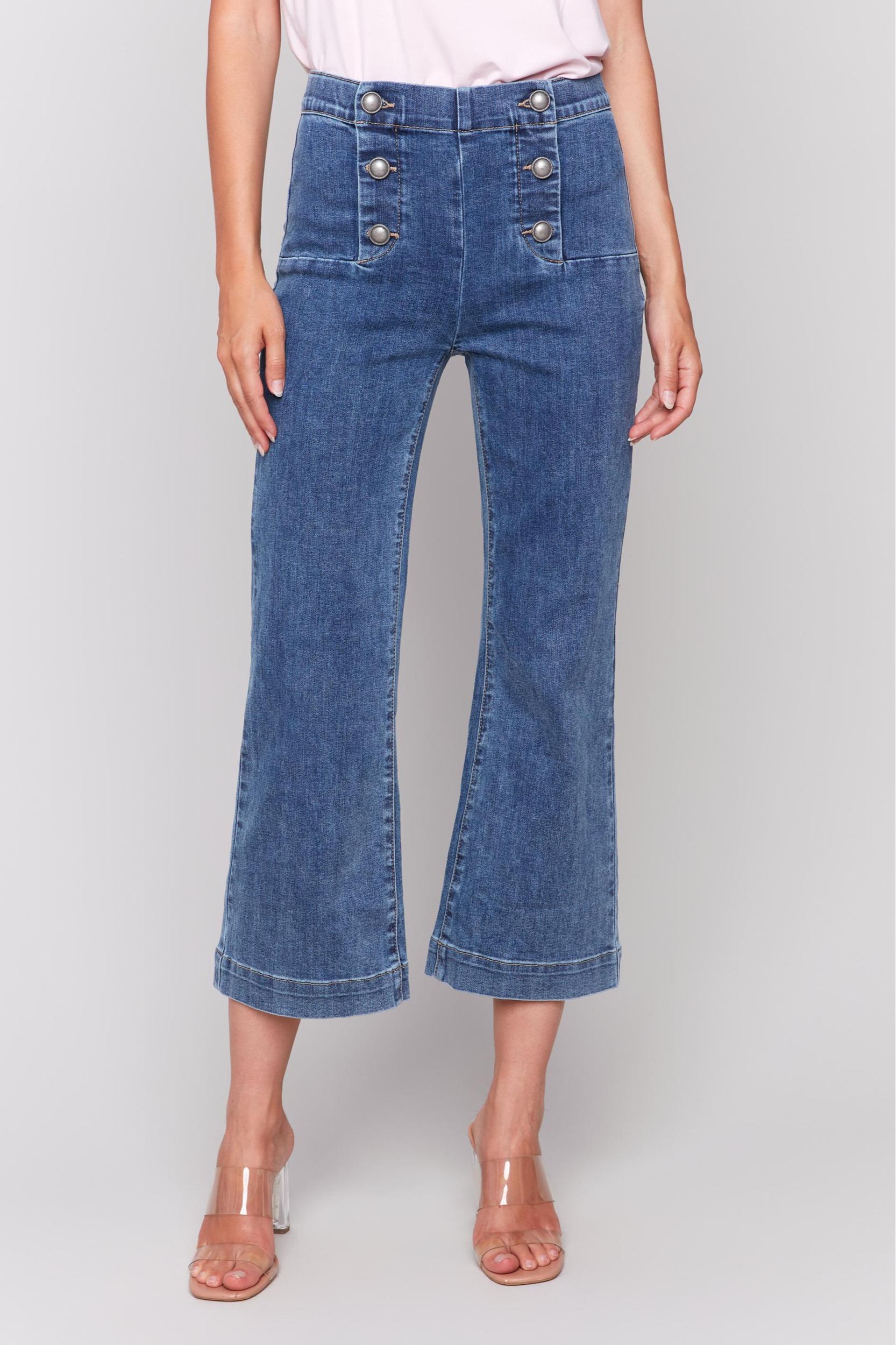 Pull On Flare Pant with Front Button Product Image