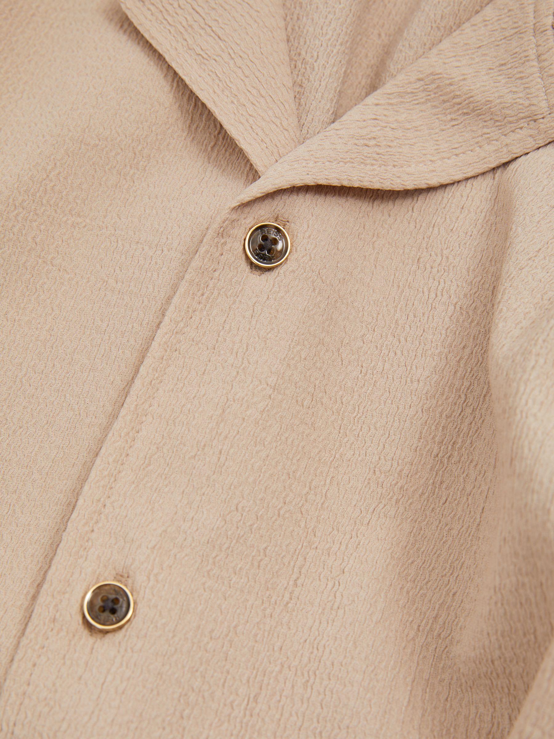Textured Crepe Cuban Collar Shirt in Oatmeal Product Image