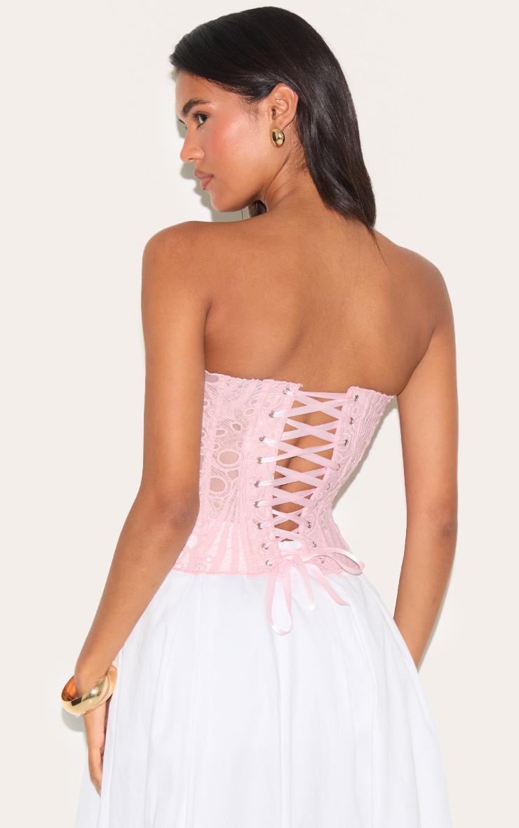 Pale Rose Textured Sheer Floral Lace Corset Product Image