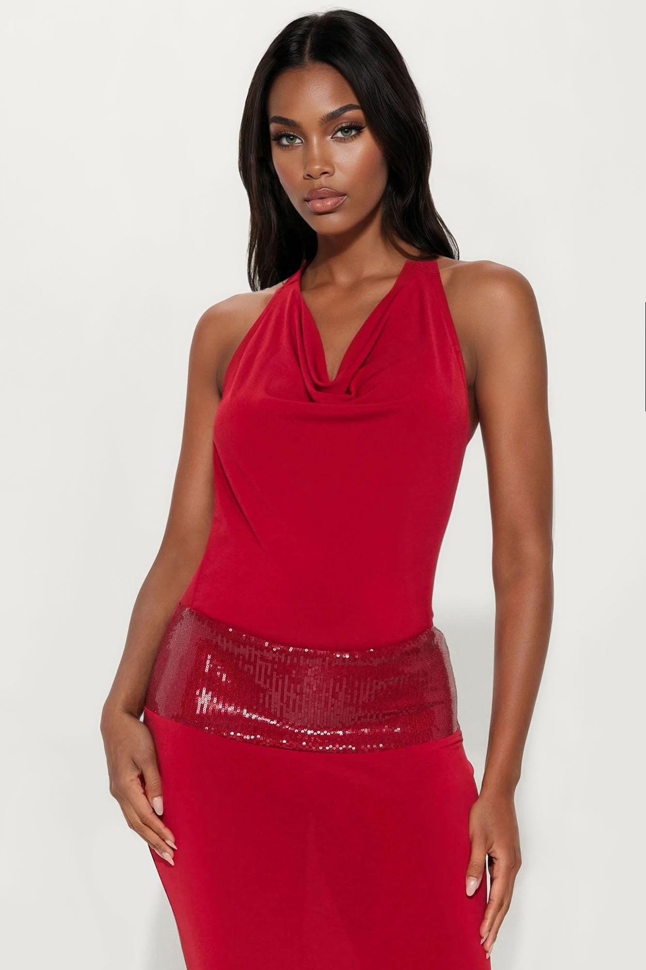 Back For More Backless Halter Maxi Dress - Red Female Product Image