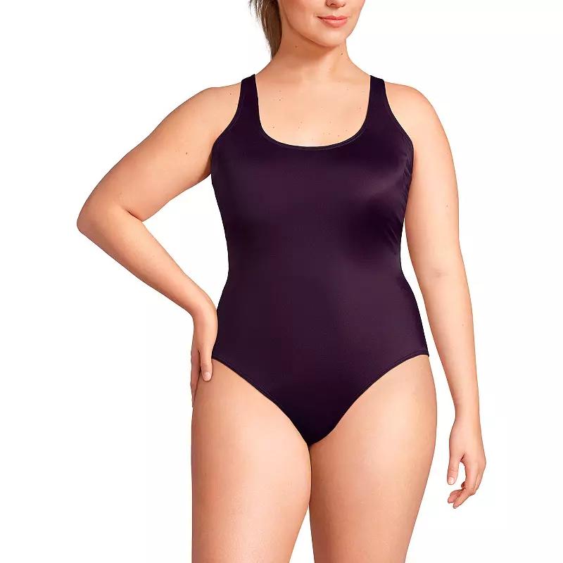 Plus Size Lands' End X-Back High Leg Tugless One Piece Swimsuit, Women's, Size: 16 W, Black Product Image