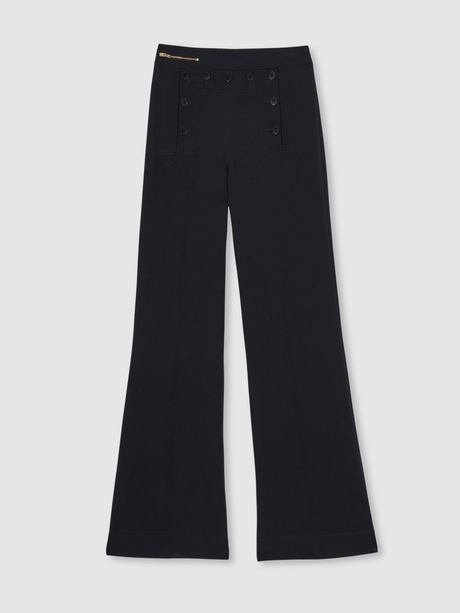 Petite Button-Detail Wide-Leg Trousers in Navy Product Image