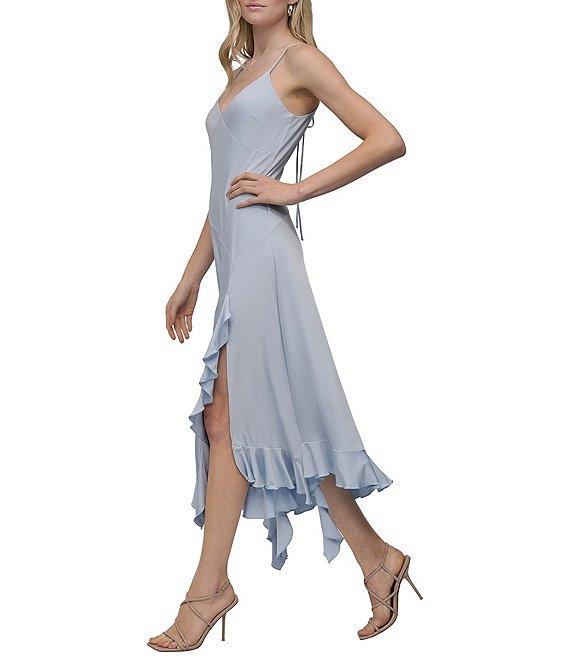 DKNY by Donna Karan Silky Jersey V-Neck Sleeveless Ruffle Slip Midi Dress Product Image