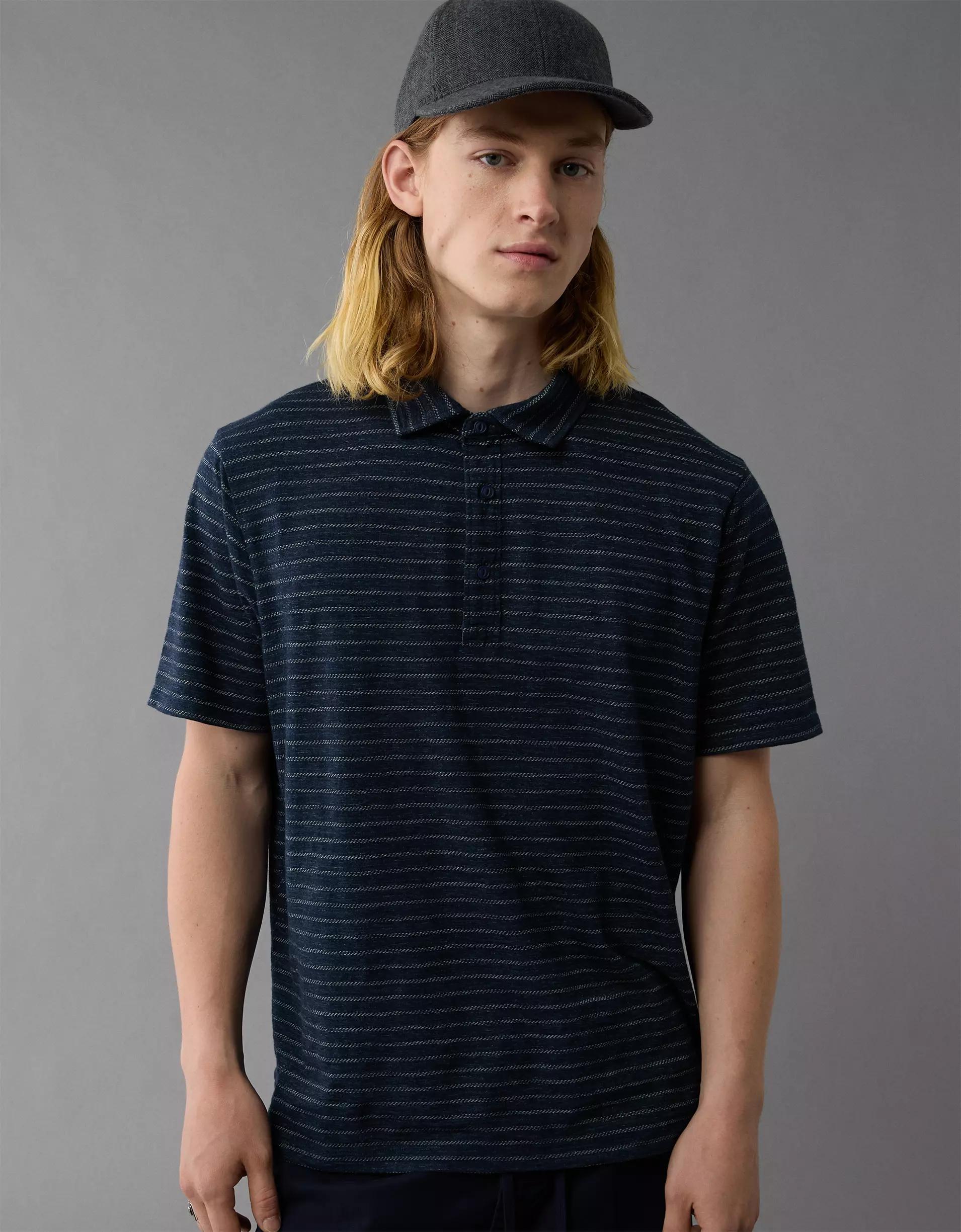 AE Jersey Striped Polo Shirt Product Image