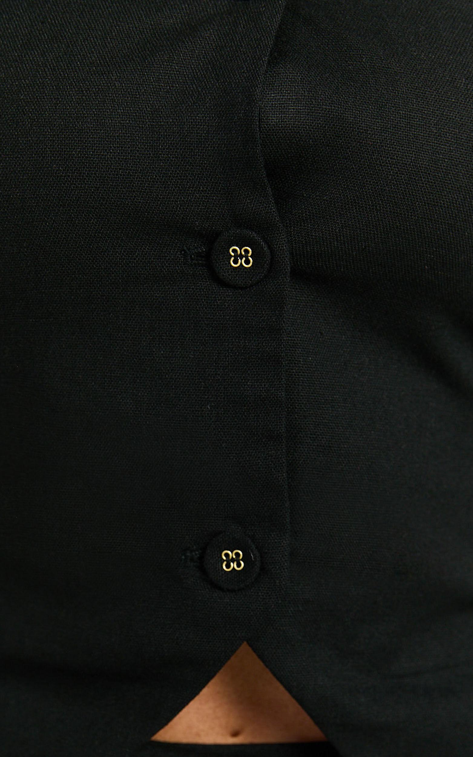 Claudia Two Piece Set - Linen Look One Shoulder Button Down Top and Midi Skirt Set in Black Product Image