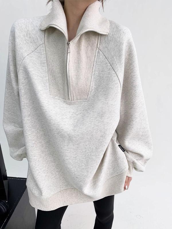 Solid Half Zip Lapel Neck Sweatshirt Product Image