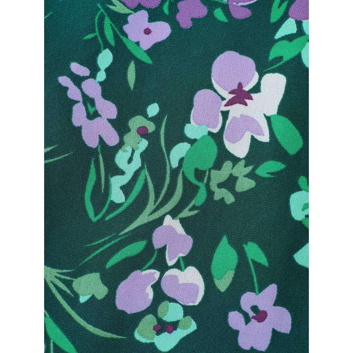 Plus Size Floral Chiffon Ruched Drawstring Midi Dress DarkGreen Women Romantic Heart neckline Short sleeve Curvy BloomChic 14-16/1X Product Image