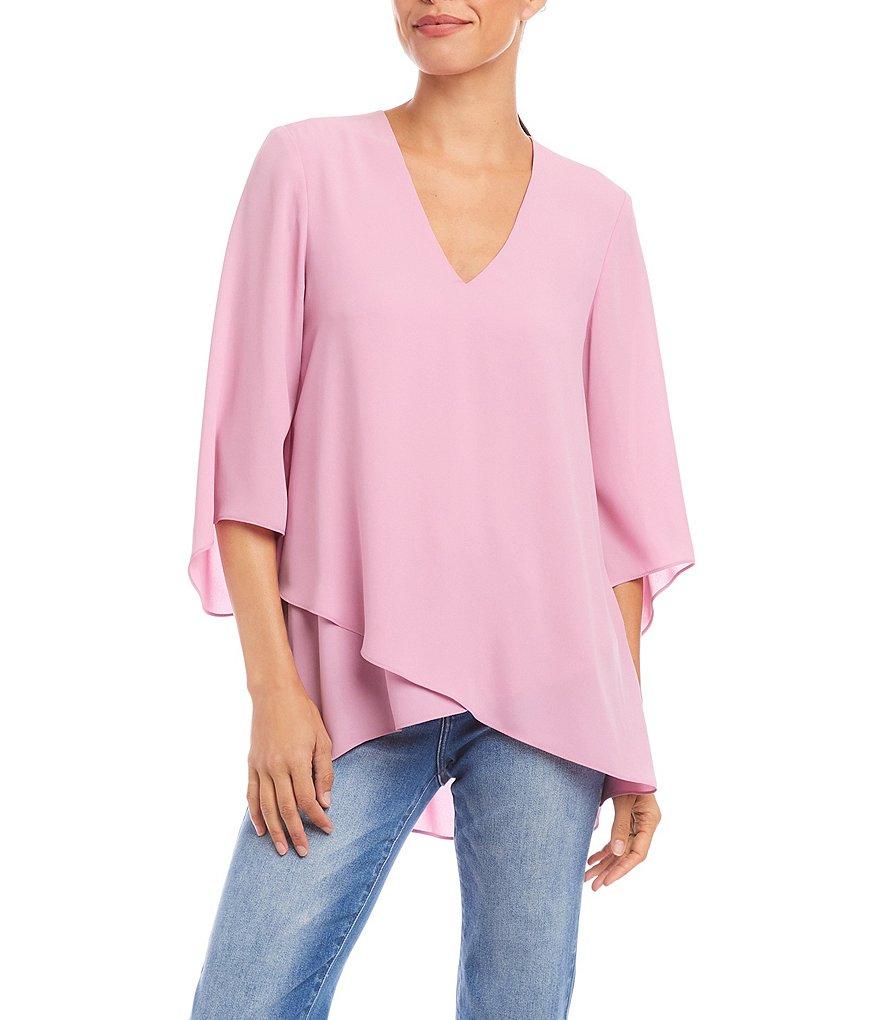 Karen Kane Bracelet Sleeve Asymmetrical V-Neck 3/4 Sleeve Top Product Image