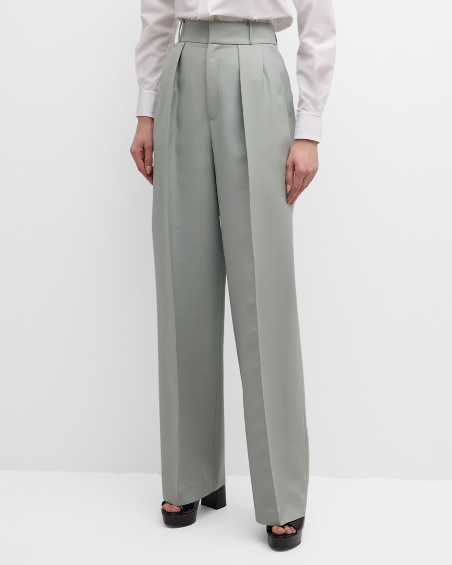 High-Rise Double-Pleated Wide-Leg Crepe Pants Product Image