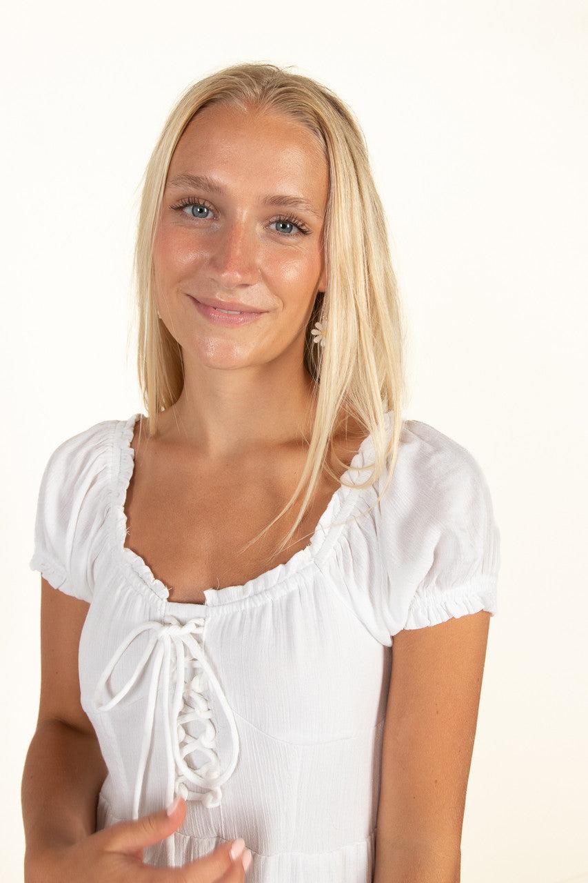 White Lace Up Milkmaid Maxi Dress Product Image