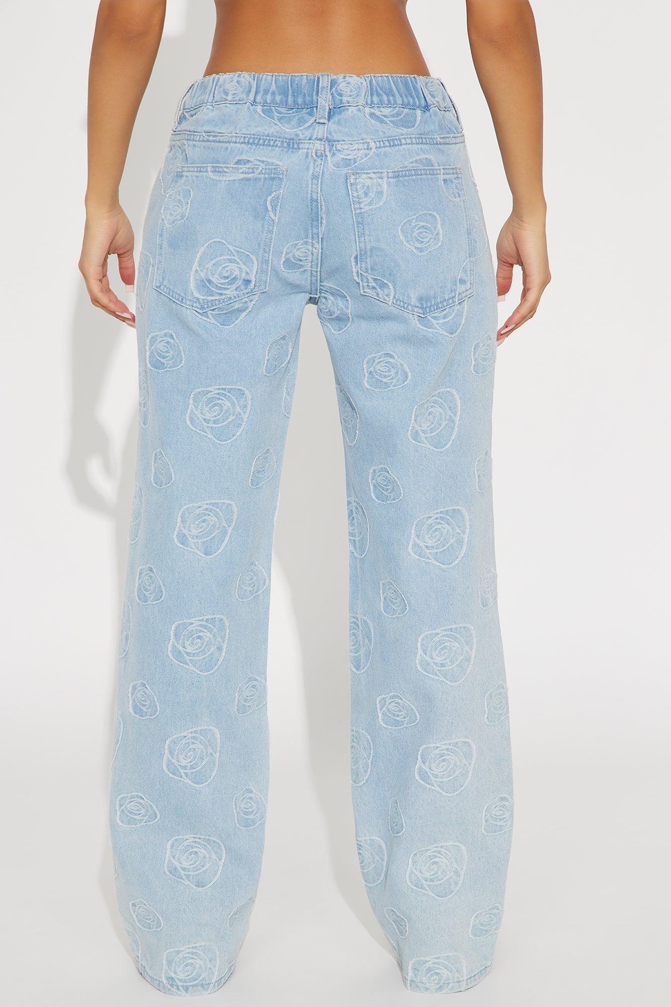 Floral Aura Low Rise Wide Leg Jeans - Light Wash Female Product Image
