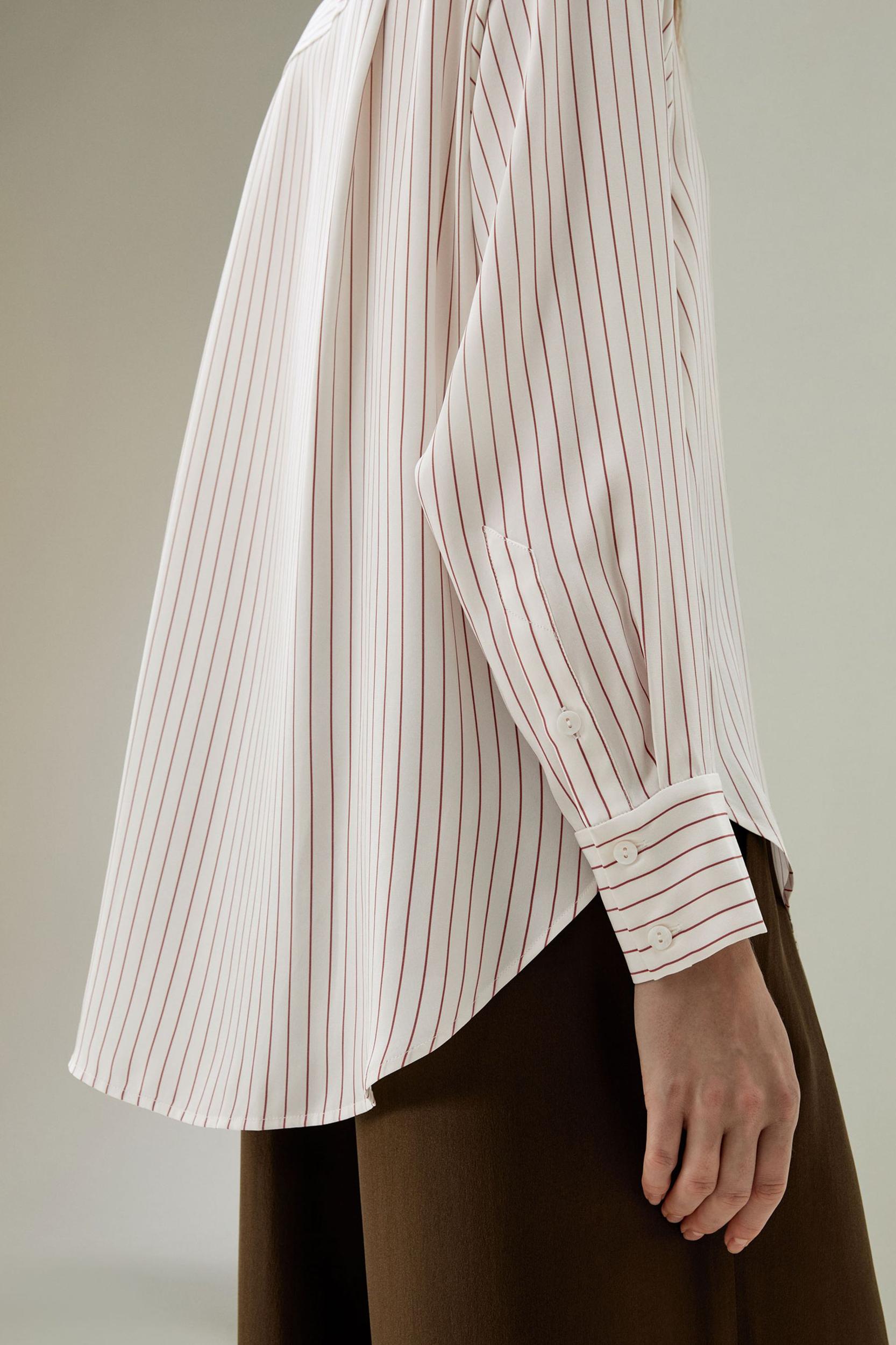 LILYSILK Women's Silk Charmeuse Oversized SOS Shirt, Brown Pinstripe, XXL Product Image