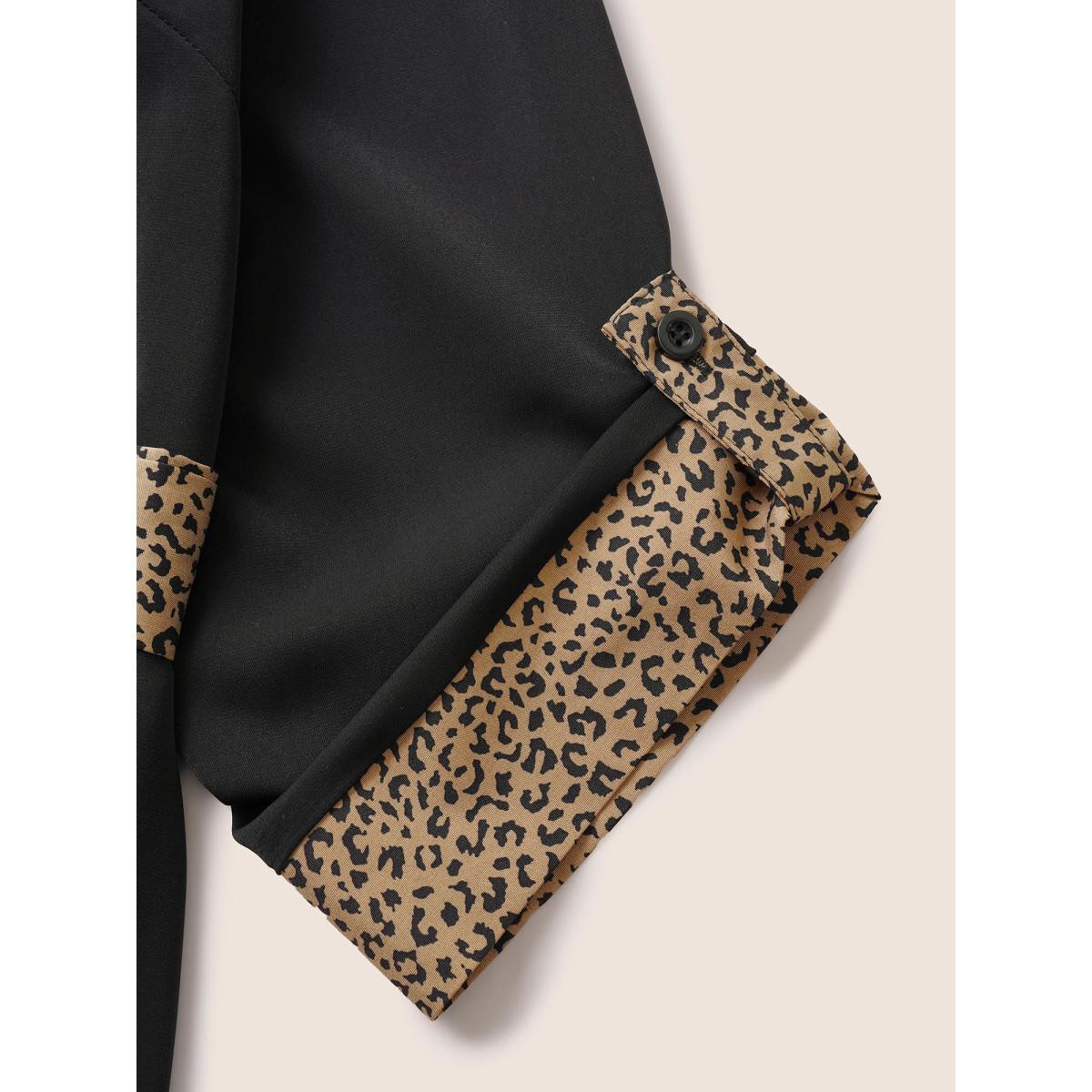 Plus Size Anti-Wrinkle Leopard Patchwork Tab Sleeve Dress Black Women At the Office Non Lapel Collar Elbow-length sleeve Curvy Midi Dress BloomChic 30/6X Product Image