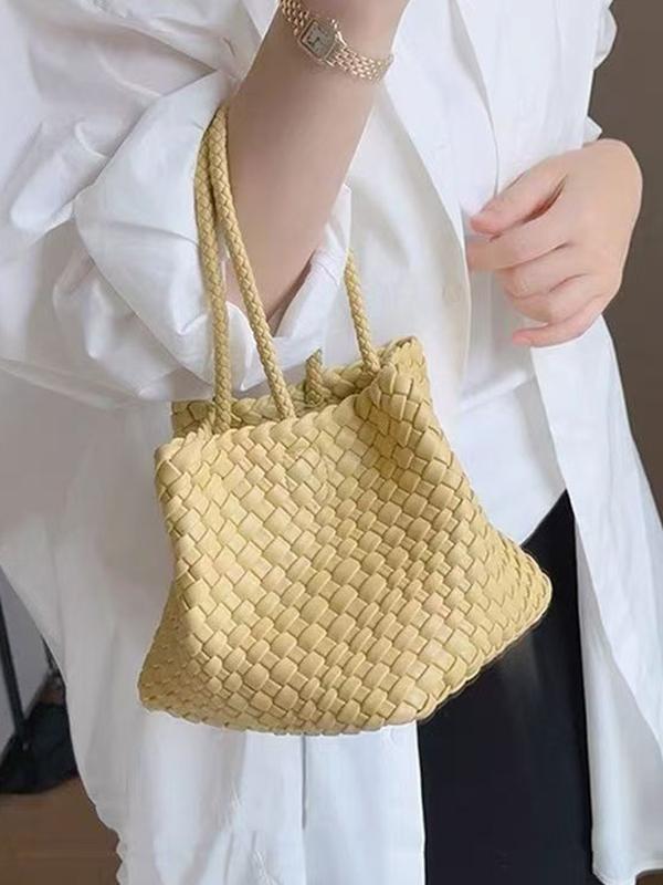 Solid Color Split-Joint Woven Bags Handbags Product Image