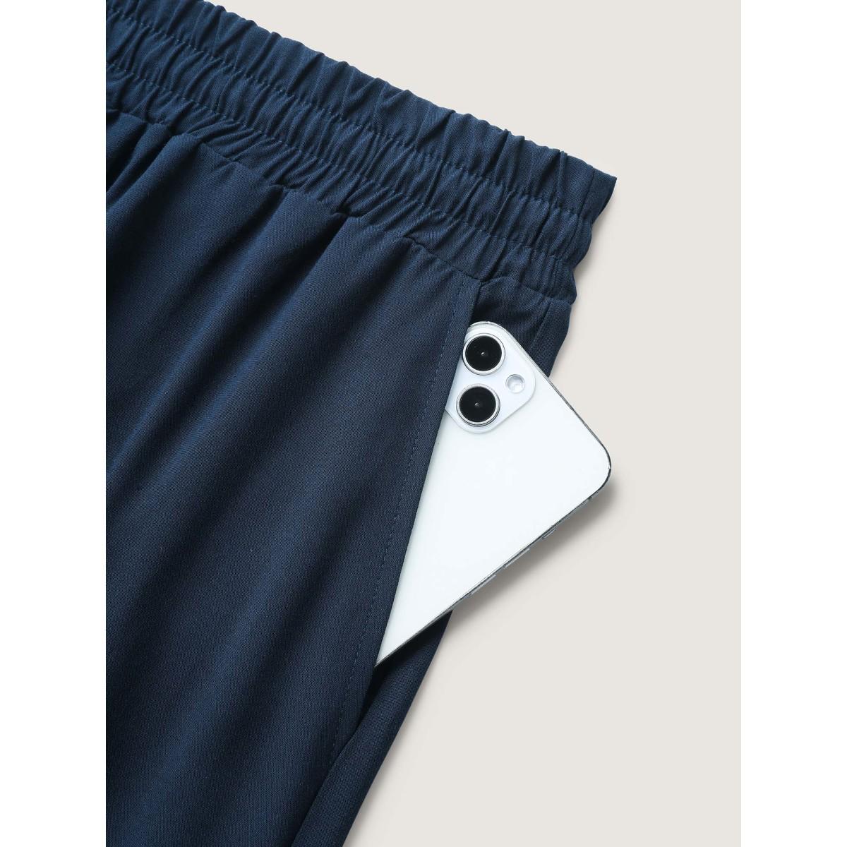 Plus Size Sheer Lace Trim Flared Drawstring Pants Women Indigo Casual Wide Leg Mid Rise Casual Pants BloomChic 28/5X Product Image