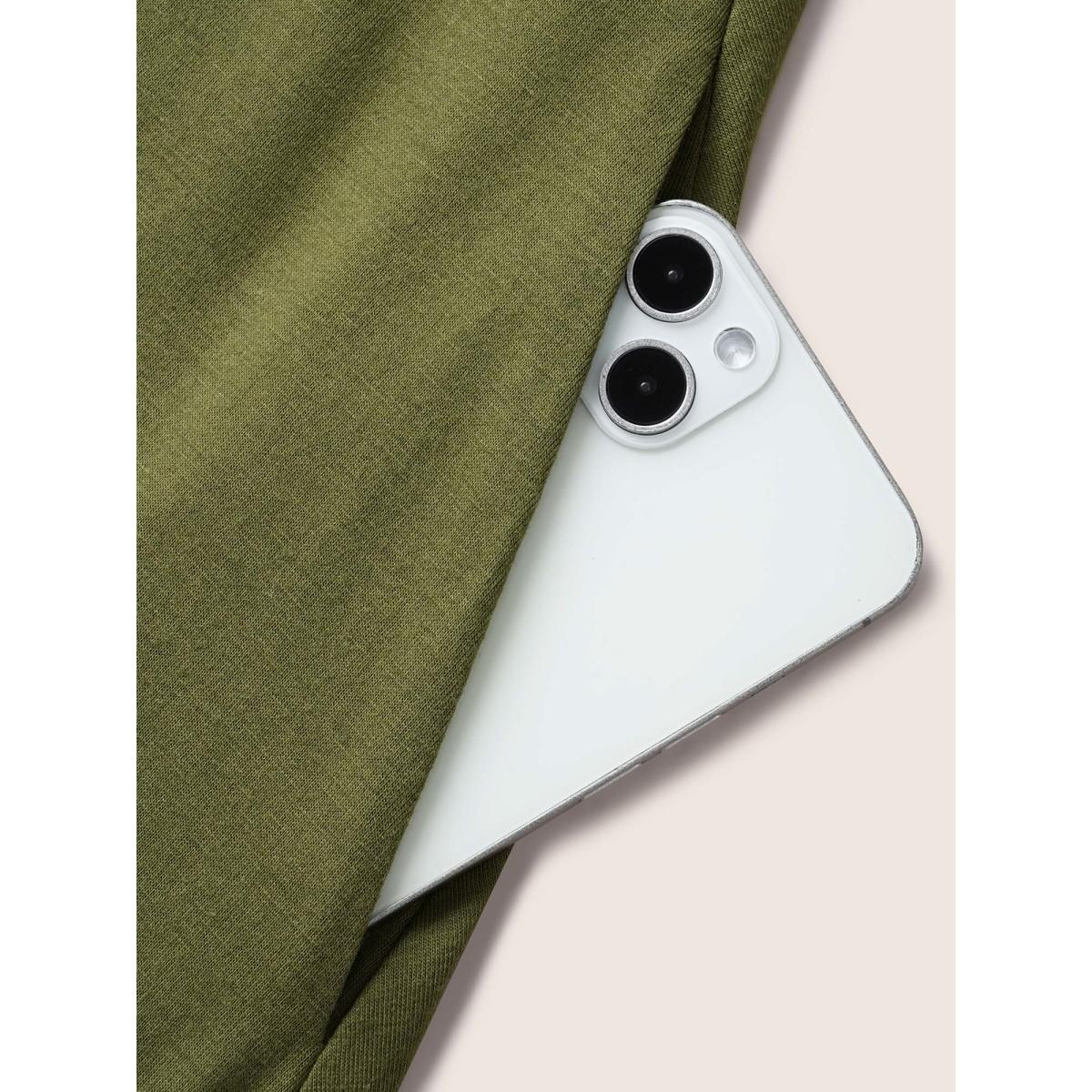 Plus Size Notched Solid Button Detail Midi Dress ArmyGreen Women Basics Button Flat collar with V-notch Short sleeve Curvy BloomChic 10/M Product Image