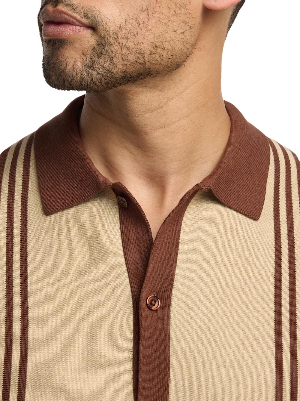 Cotton Three Button Front Polo - Brown Product Image