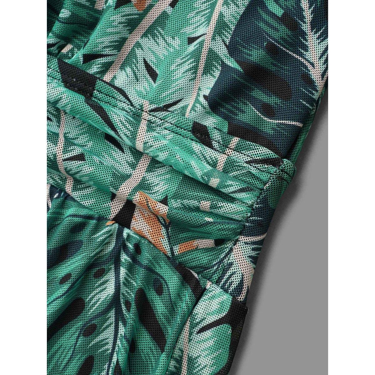 Plus Size Tropical Print Bust Defining Swim Dress Women's Swimwear Truegreen Beach Bodycon Overlap Collar High stretch Curve Swim Dresses BloomChic 22-24/3X Product Image