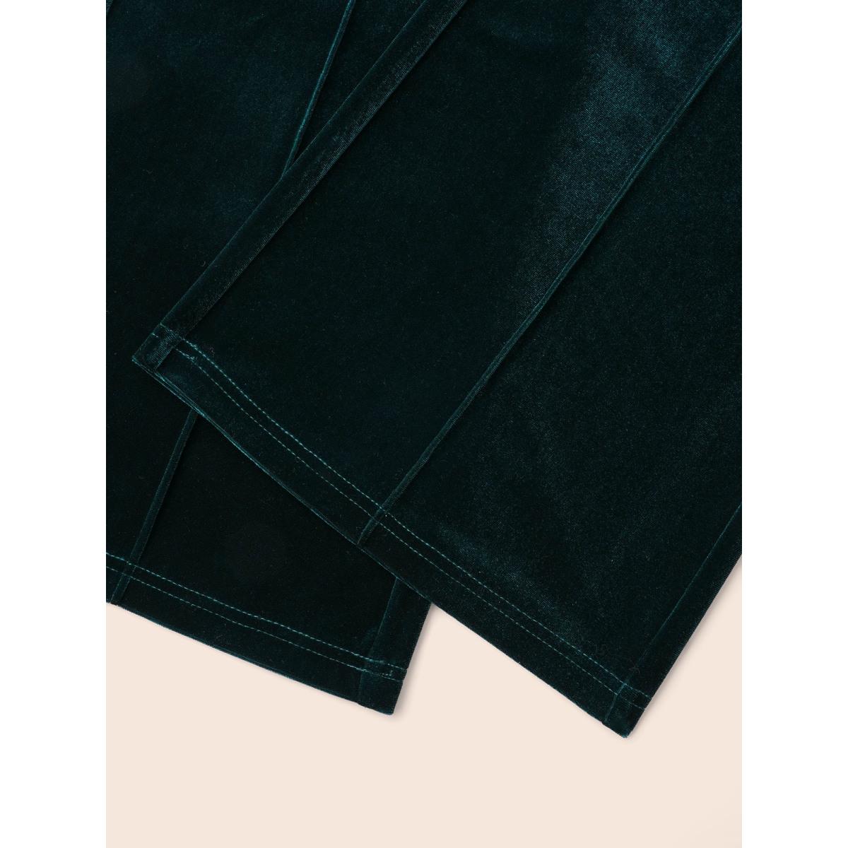 Plus Size Velvet Mid Rise Flared Pants Women DarkGreen Elegant Bootcut Mid Rise Everyday Pants BloomChic 22-24/3X Product Image