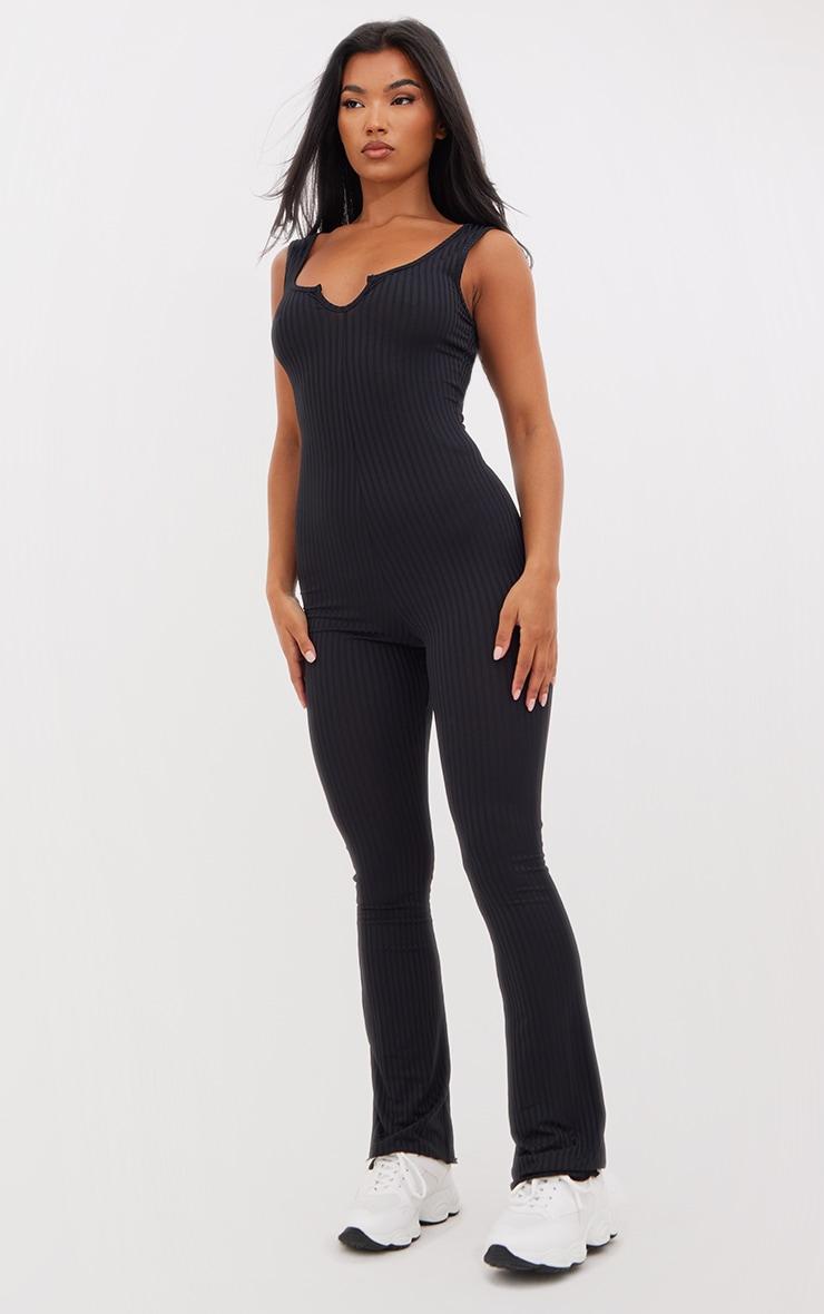Black Lettuce Hem Rib Scoop Neck Jumpsuit Product Image