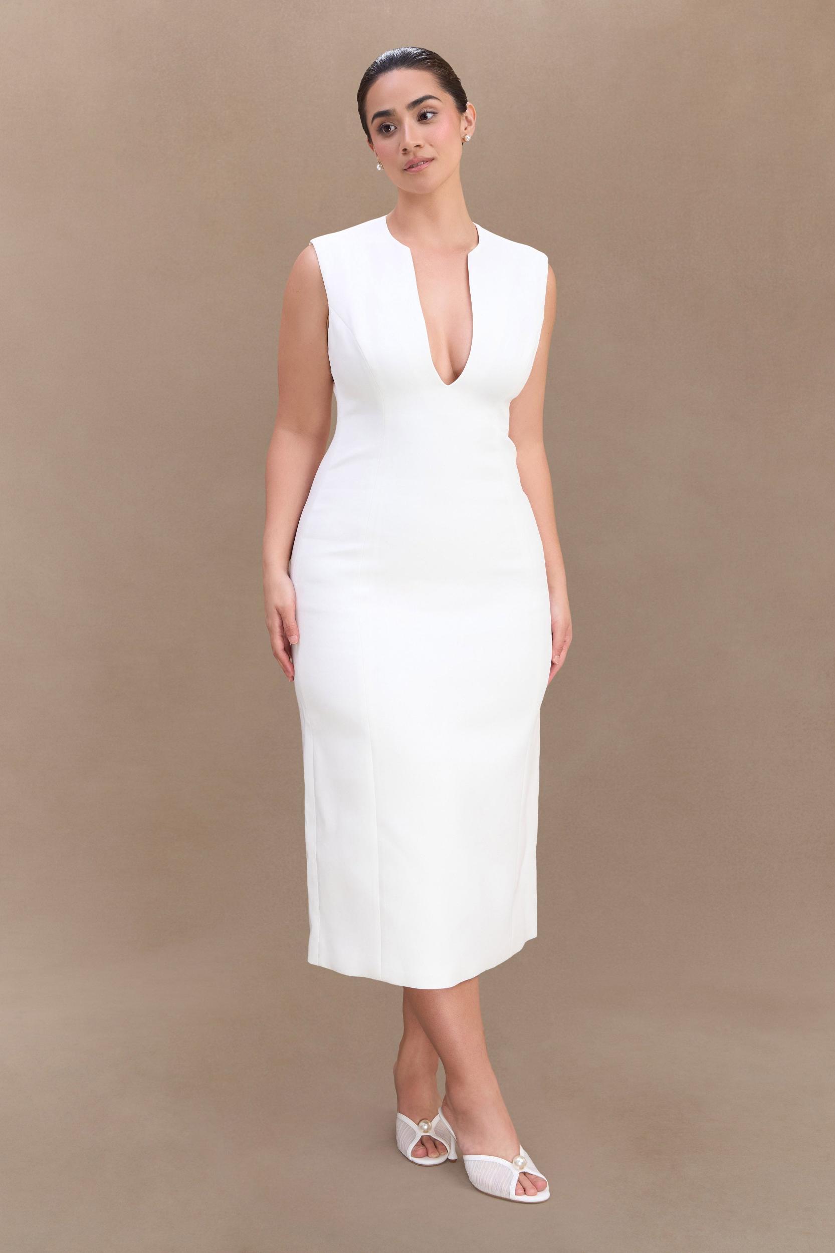 Audrine Suiting Sleeveless Midi Dress - Ivory Product Image