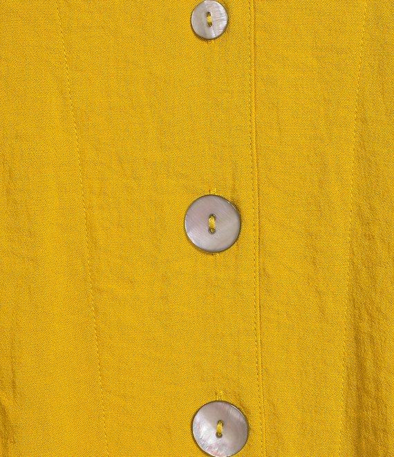 Ali Miles Woven Solid Wire Collar 3/4 Sleeve Pleated Hem Button Front Tunic Product Image