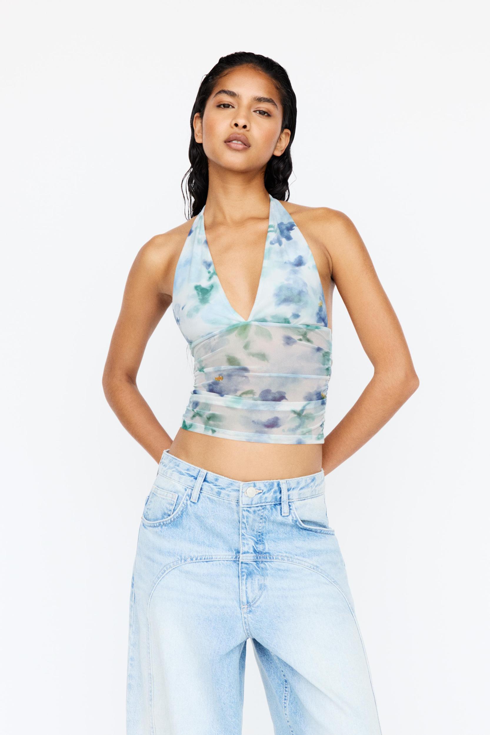 Blue floral halter top Product Image
