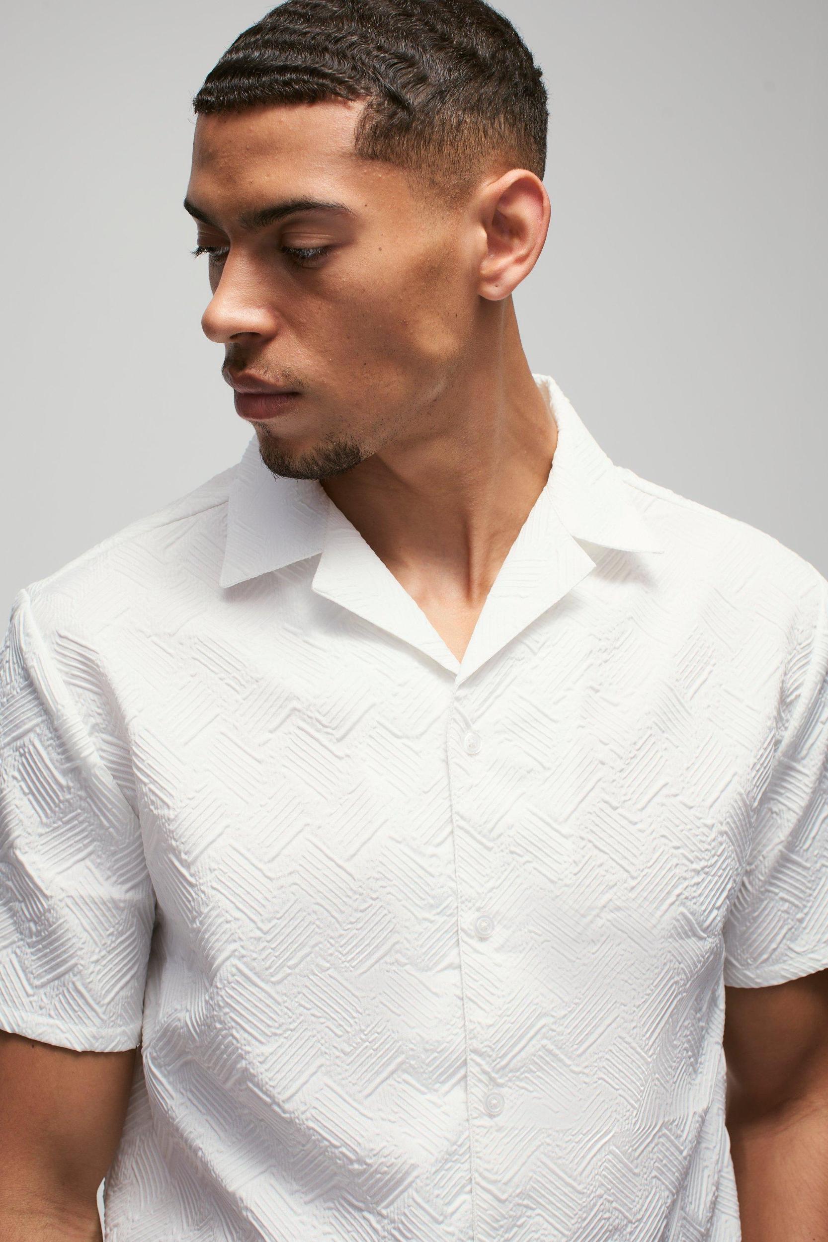 Regular Fit Geo Jacquard Shirt | boohooMAN USA Product Image
