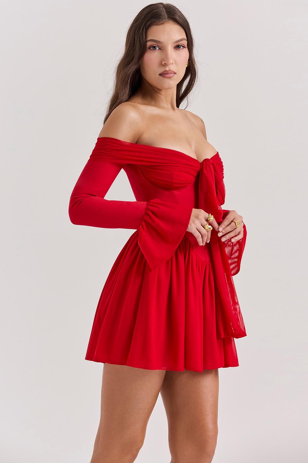 Alana  scarlet off shoulder dress Product Image