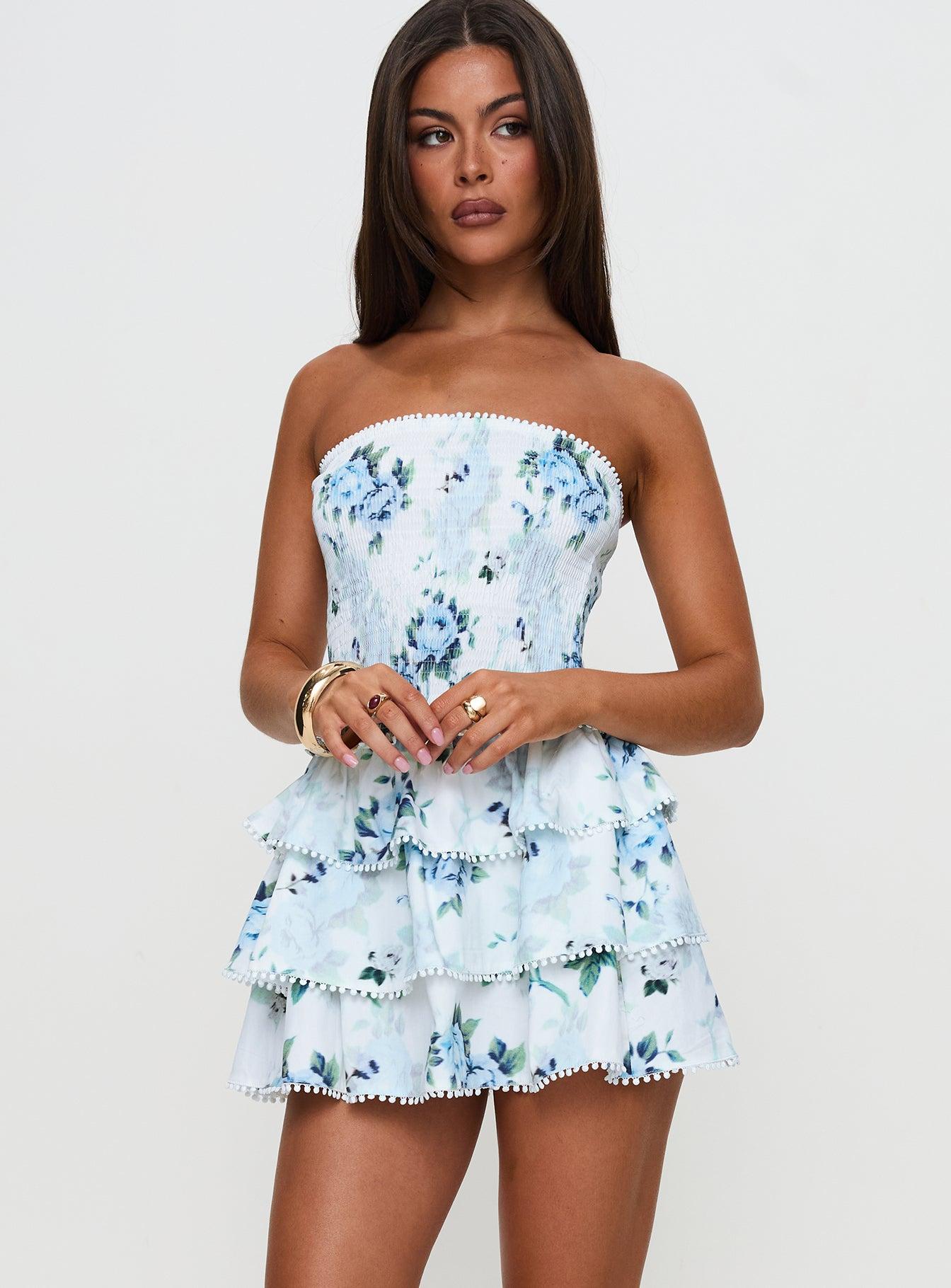 Sunkiss Frill Mini Dress White / Blue Product Image
