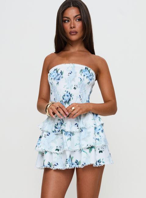 Sunkiss Frill Mini Dress White / Blue Product Image