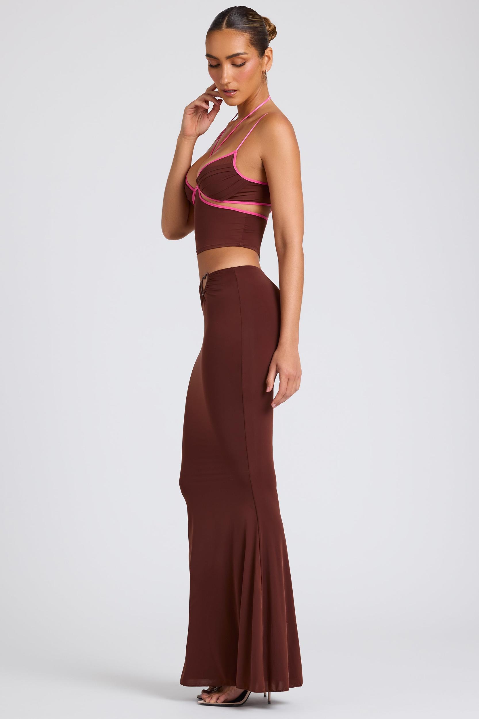 Mid Rise Maxi Skirt in Chocolate Brown Product Image