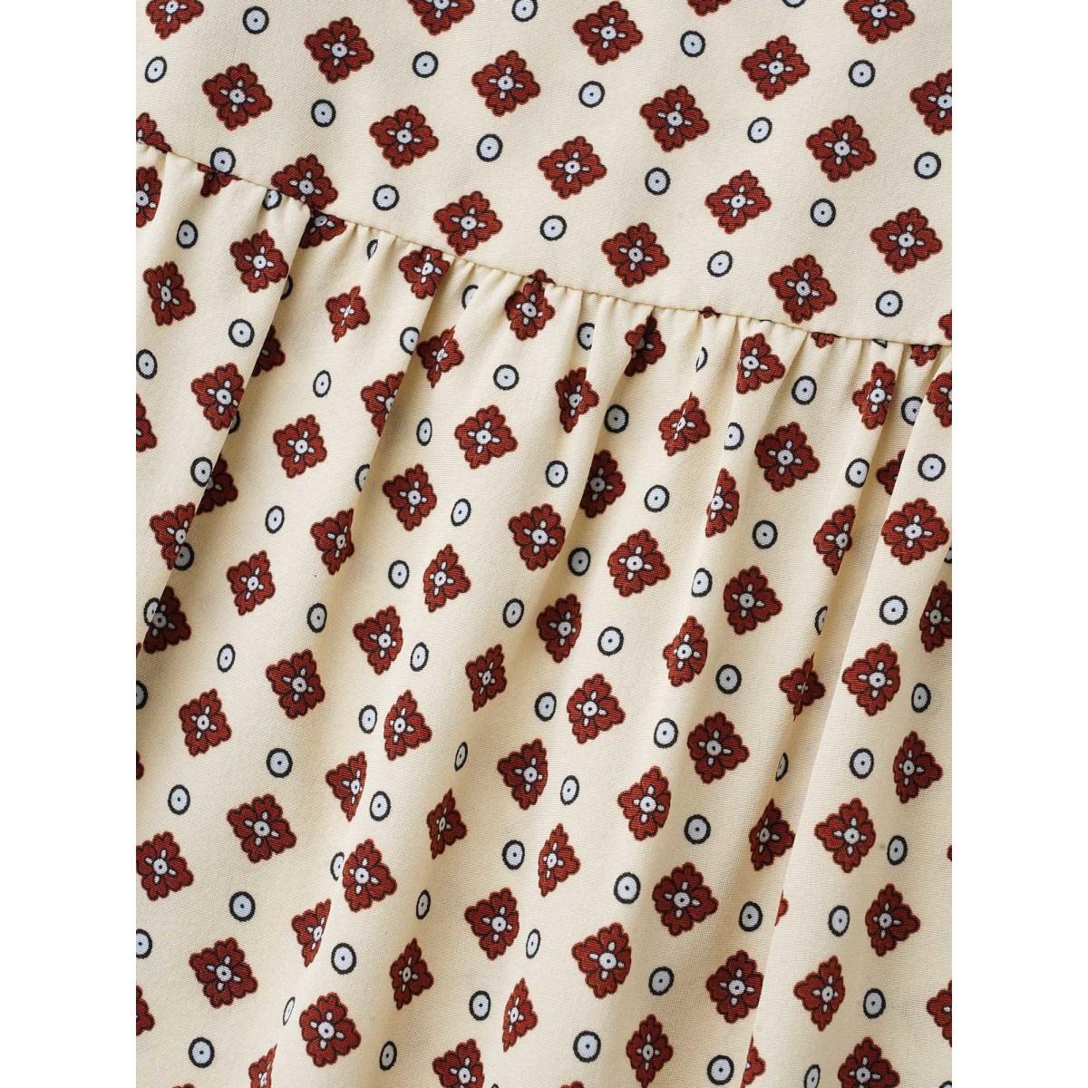 Plus Size Apricot Round Neck Geometric Print Pleated Blouse Women At the Office Long Sleeve Round Neck Office Blouses BloomChic 12/L Product Image