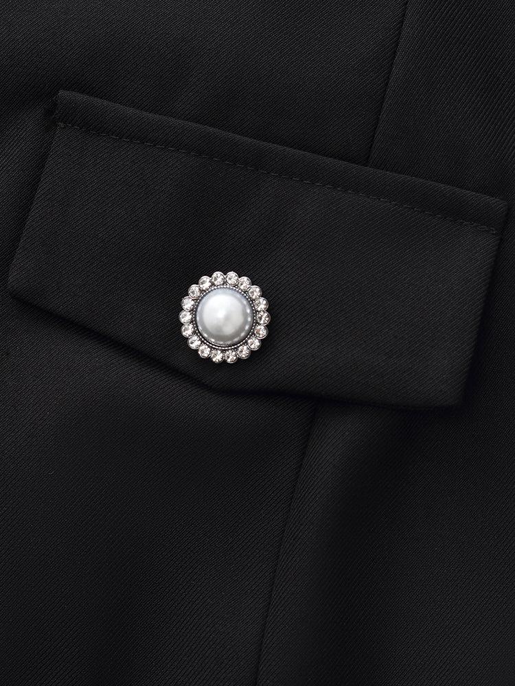 Ruffle Trim Pearl Buttons Women Mini Dress Product Image