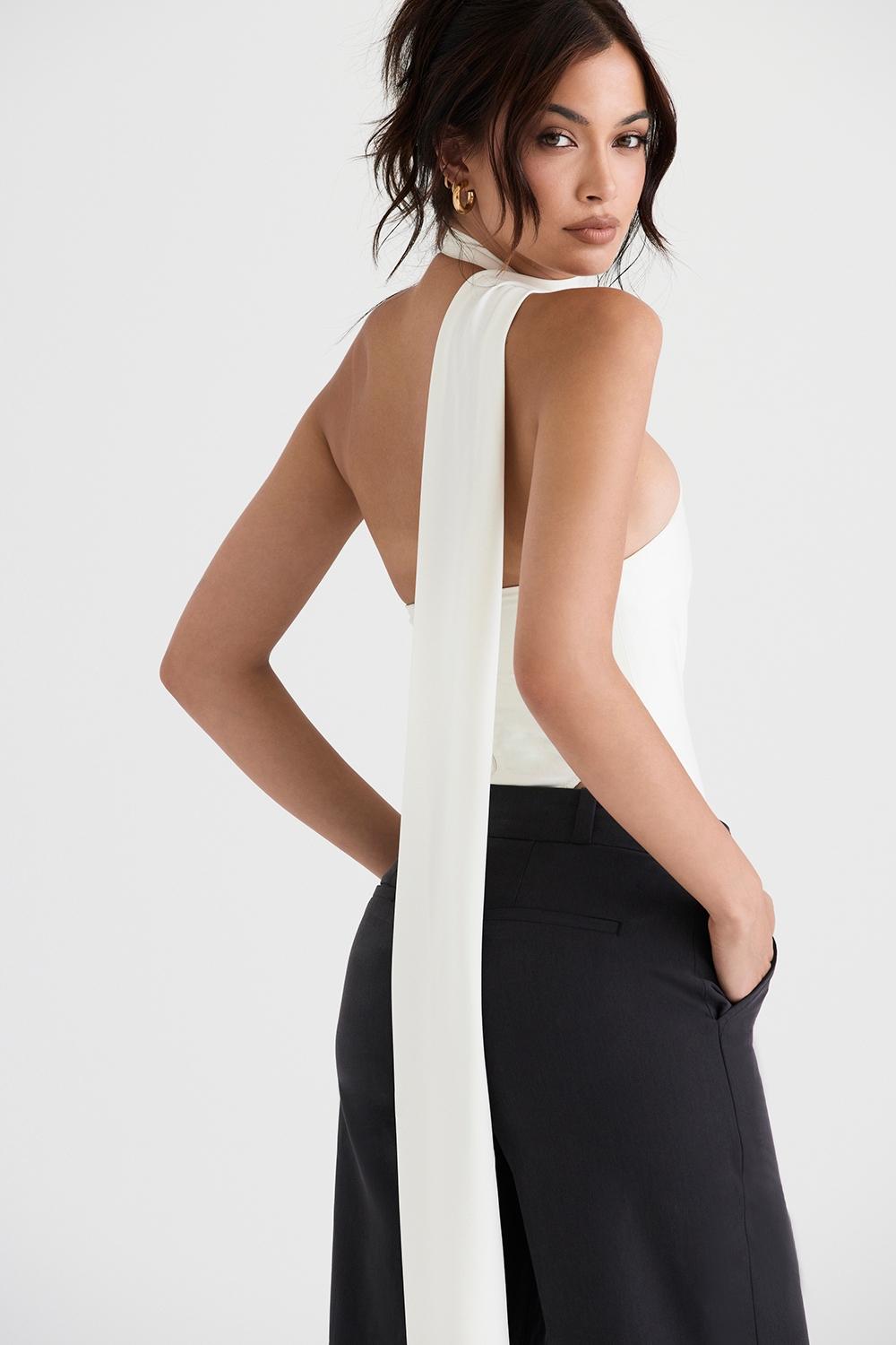 Farrah  ivory satin wrap neck bodysuit - sale Product Image