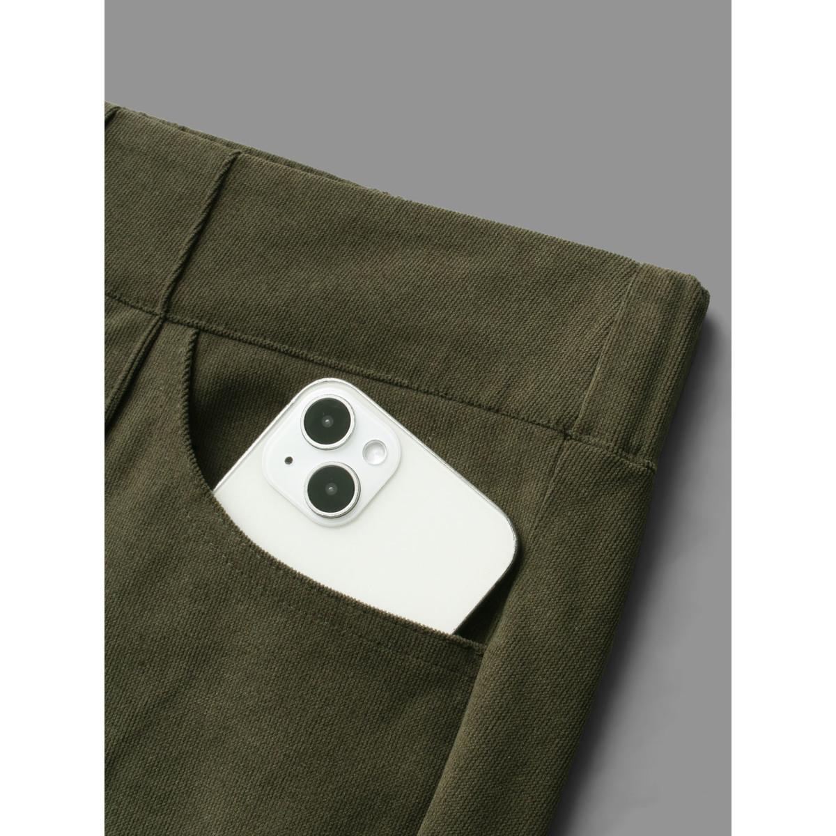 Plus Size Mid Rise Double Breasted Pleated Bootcut Pants Women ArmyGreen Elegant Bootcut Mid Rise Everyday Pants BloomChic 10/M Product Image