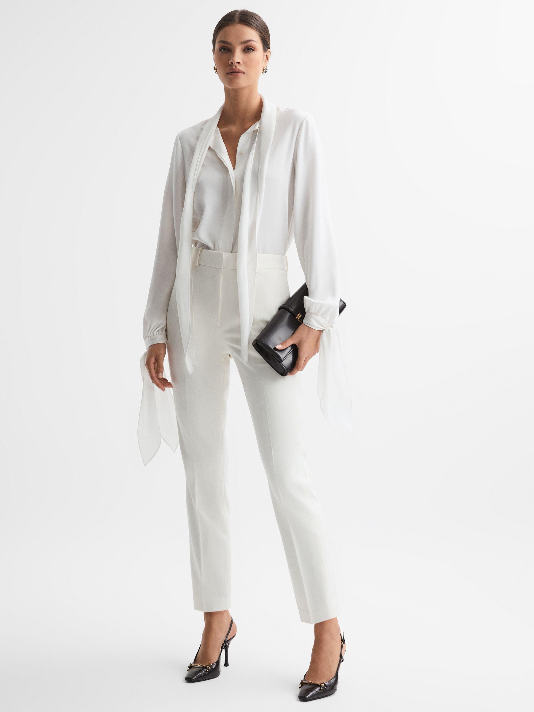 Slim Fit Wool Blend Suit Trousers in Off White Product Image