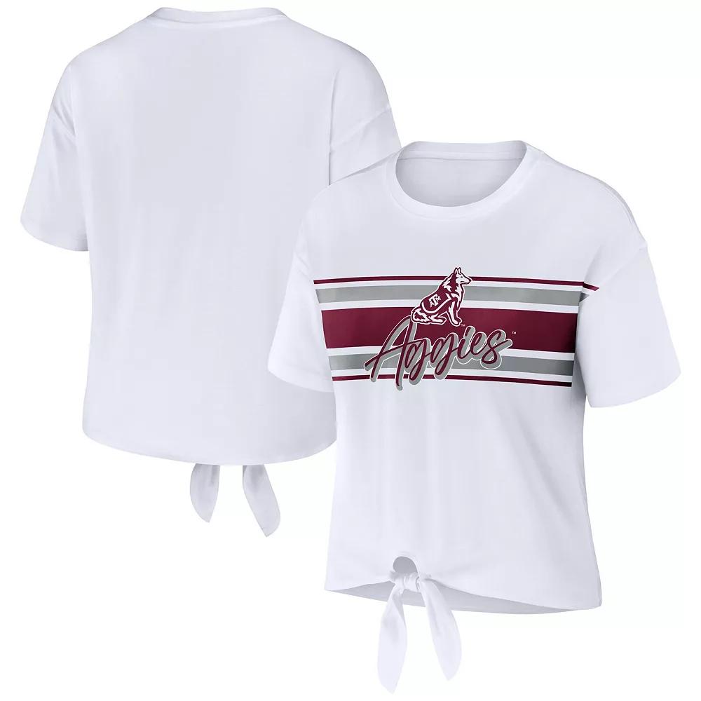 Women's WEAR by Erin Andrews White Texas A&M Aggies Striped Front Knot Cropped T-Shirt,  Product Image