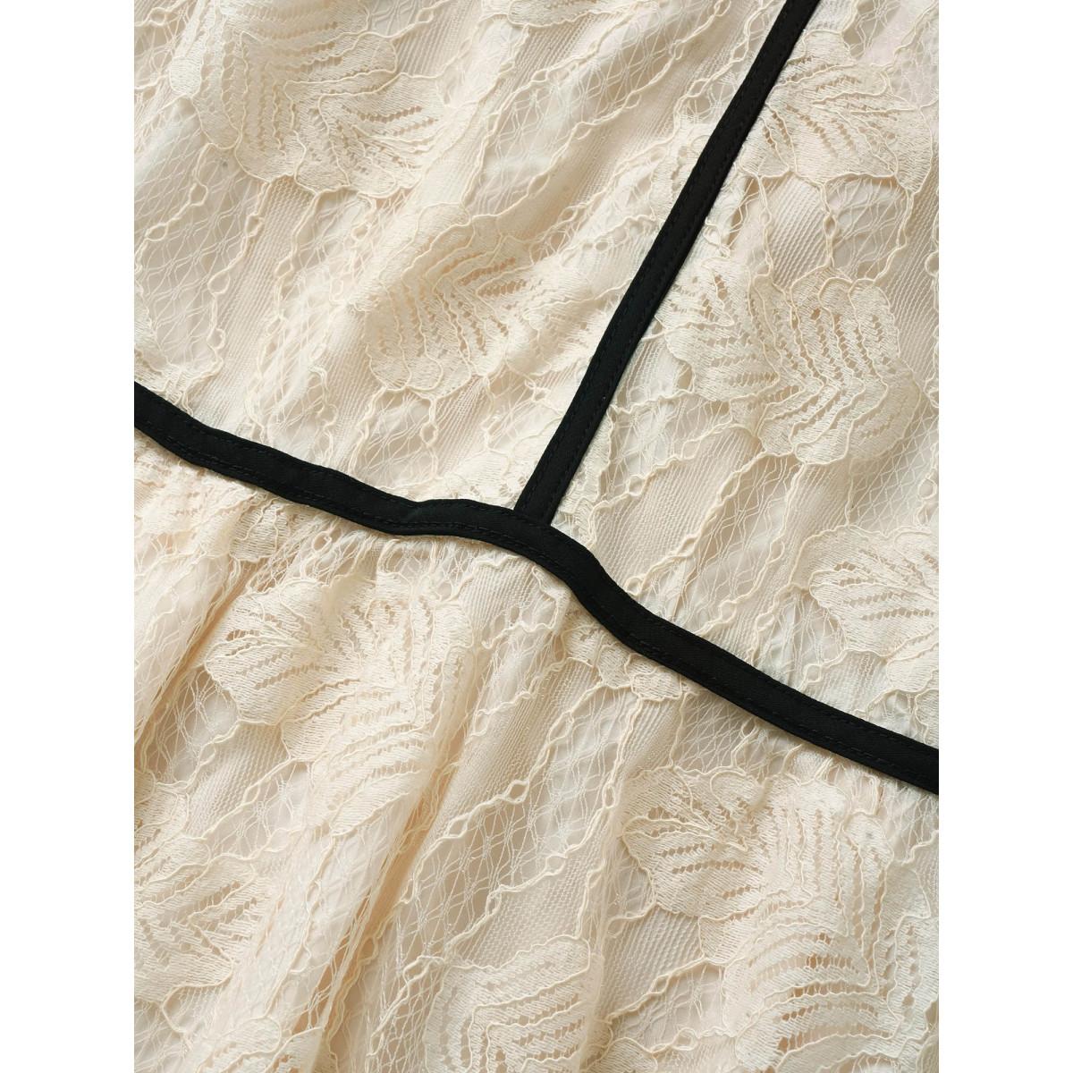 Plus Size Contrast Trim Lace V Neck Dress Apricot Women Elegant Non V-neck Elbow-length sleeve Curvy Midi Dress BloomChic 28/5X Product Image