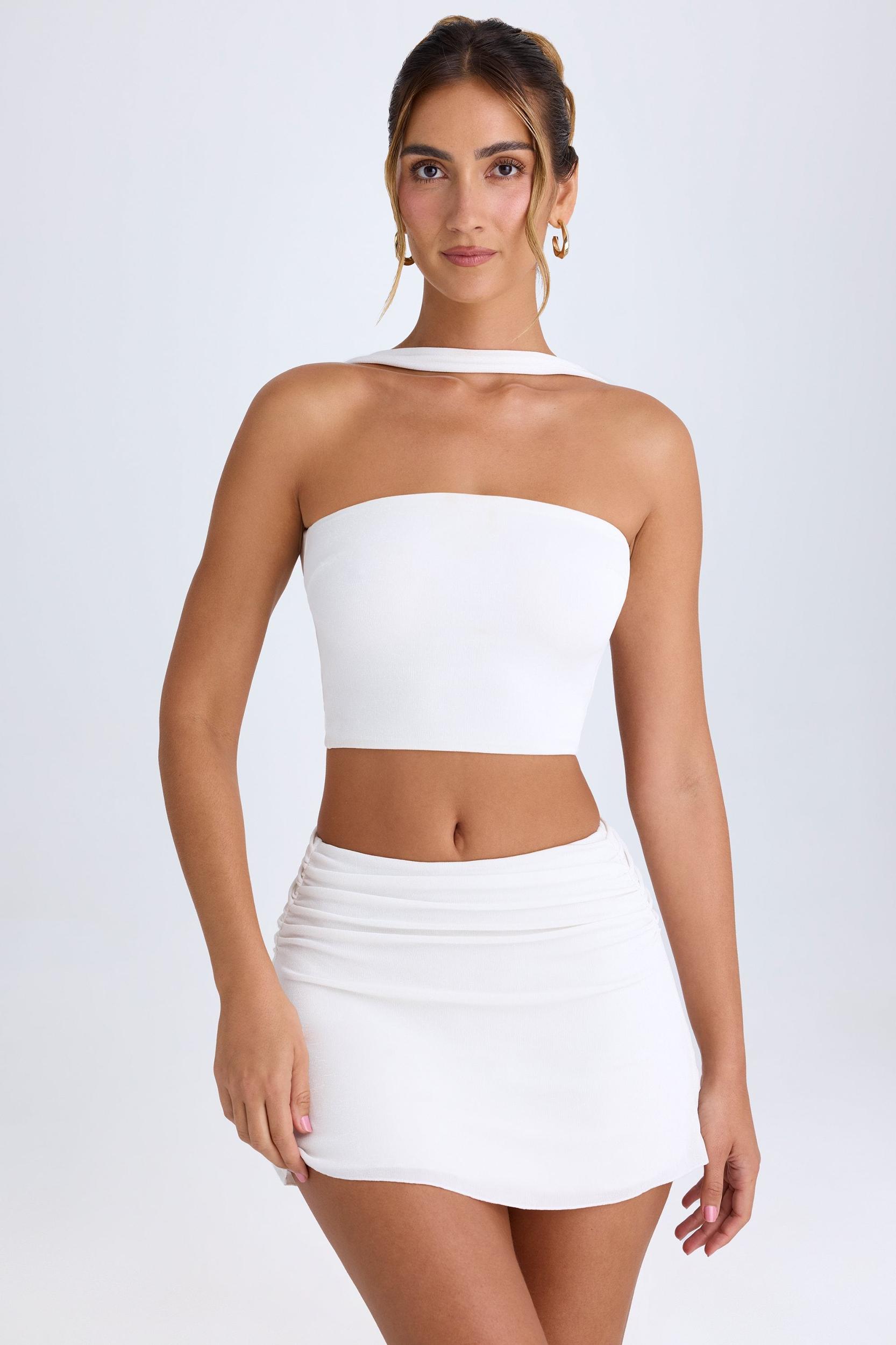 Ruched Mid-Rise Mini Skirt in White Female Product Image