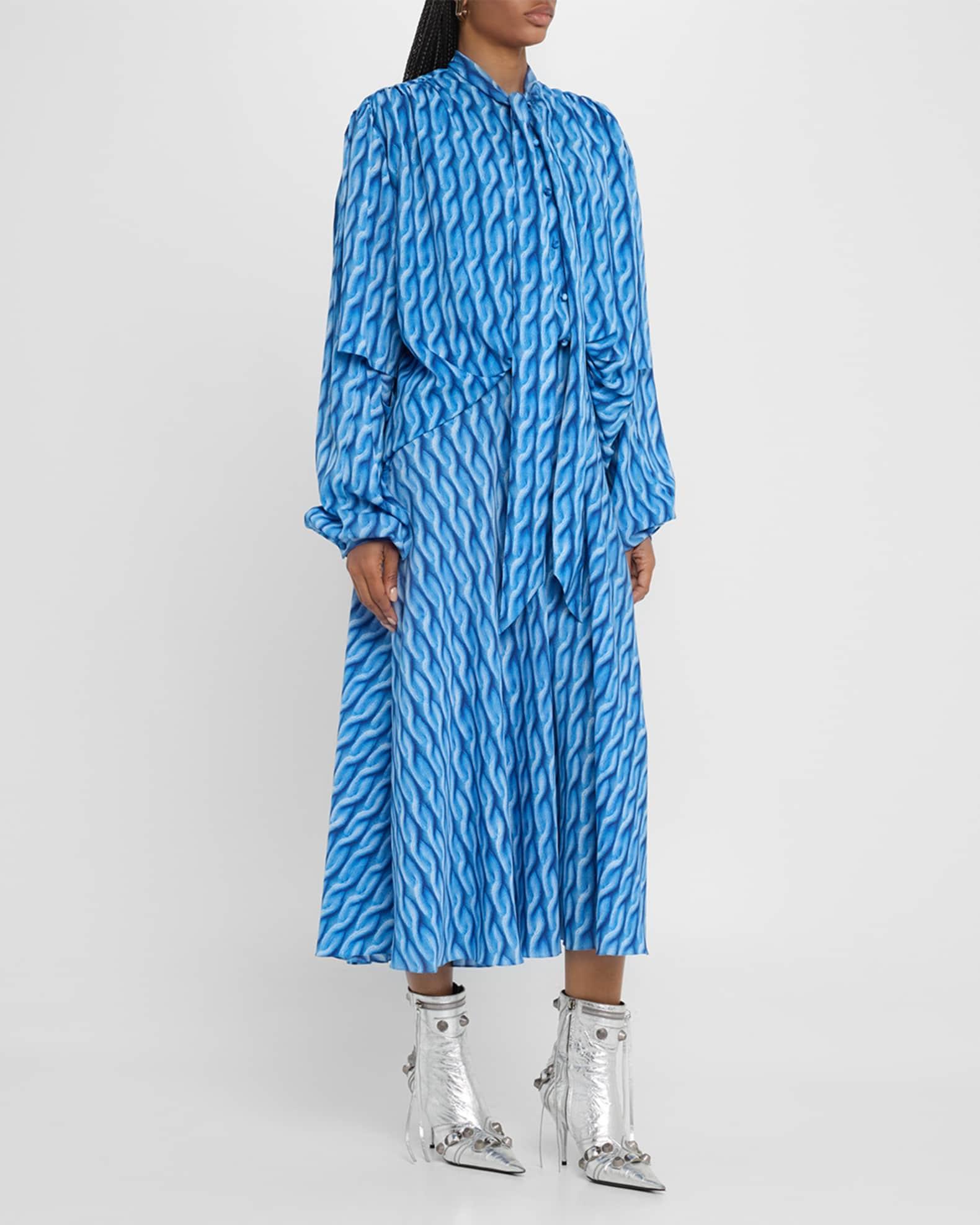 Cable Knit-Print Double-Sleeve Midi Shirtdress Product Image