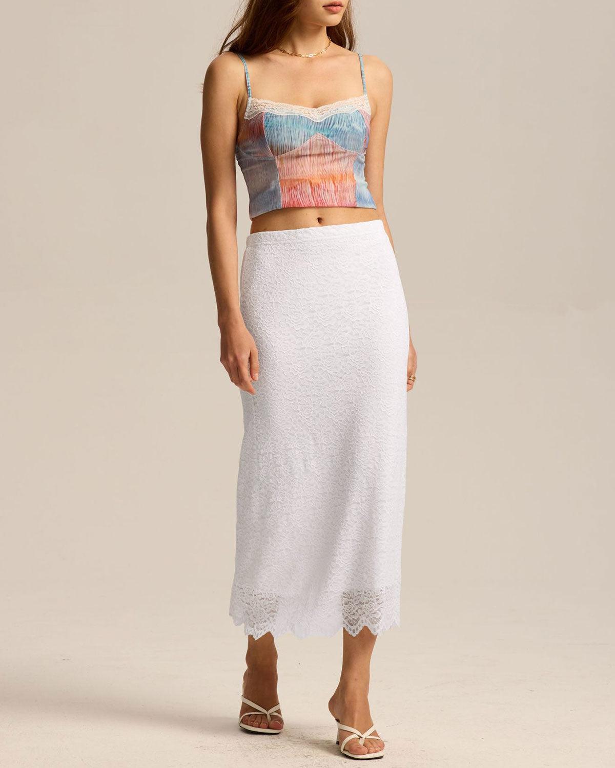 White Natural Waisted Knit Tulip Midi Skirt Product Image