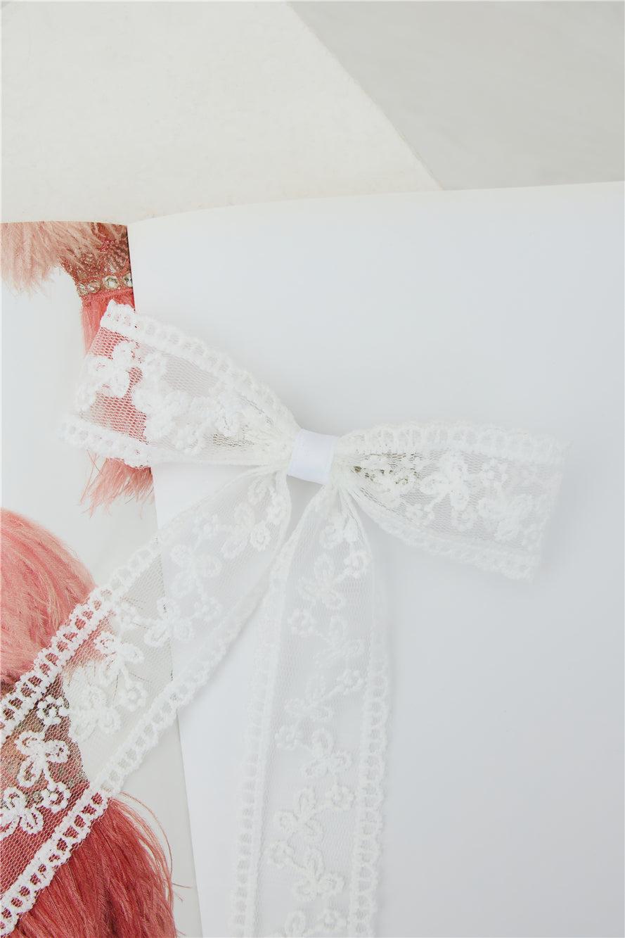 Lace Bow Hair Clip White Product Image