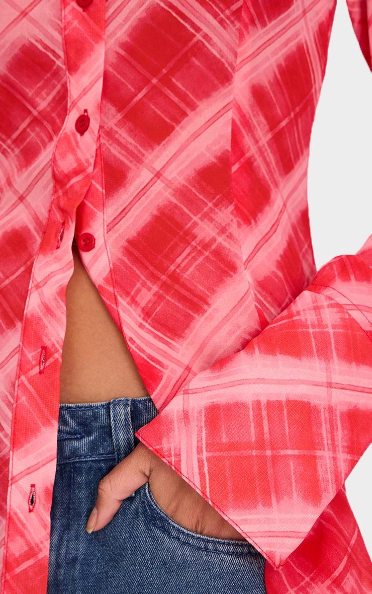Red Check Print Chiffon Fitted Shirt Product Image