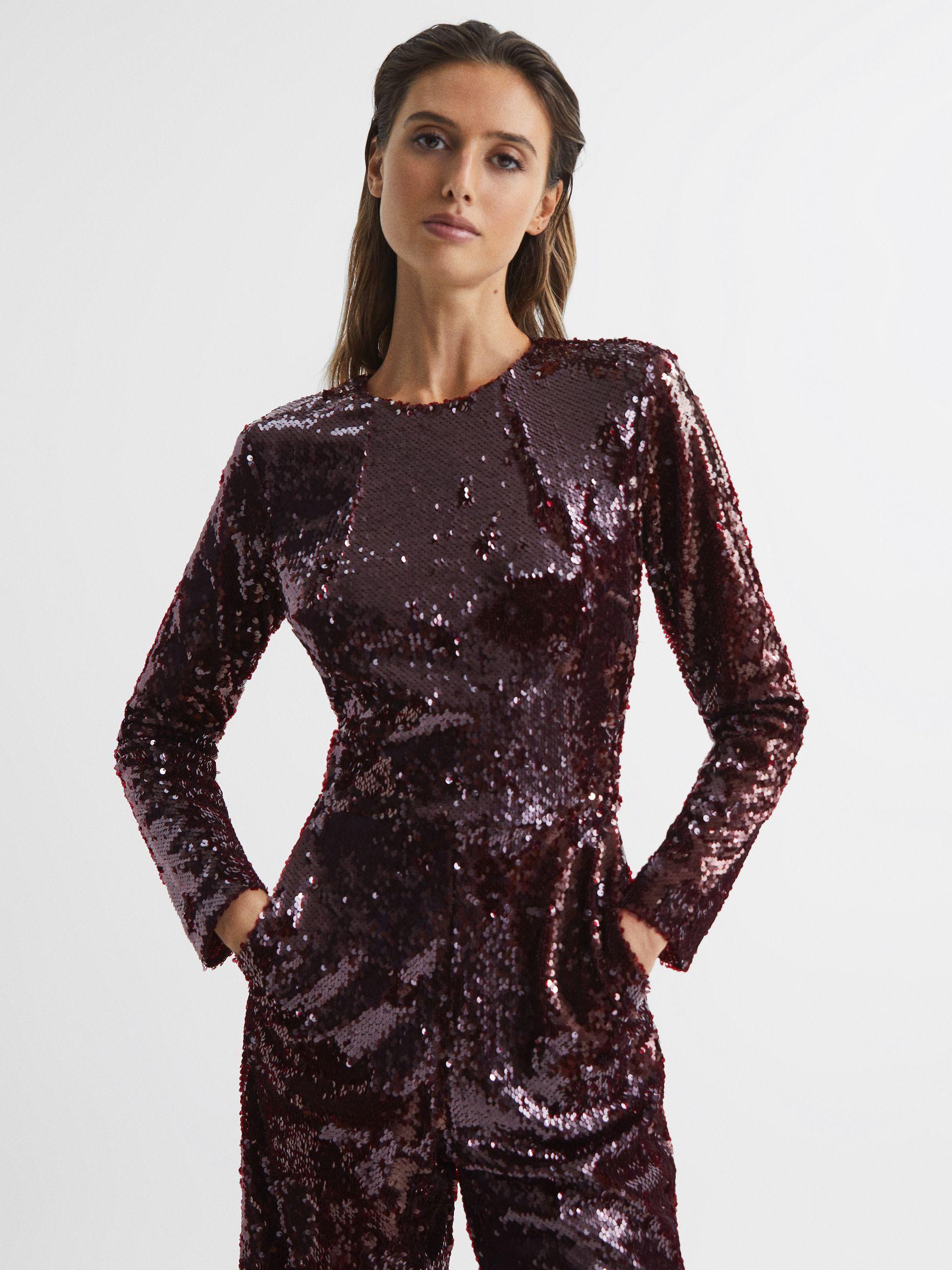 Sequin Culotte Jumpsuit in Burgundy Product Image