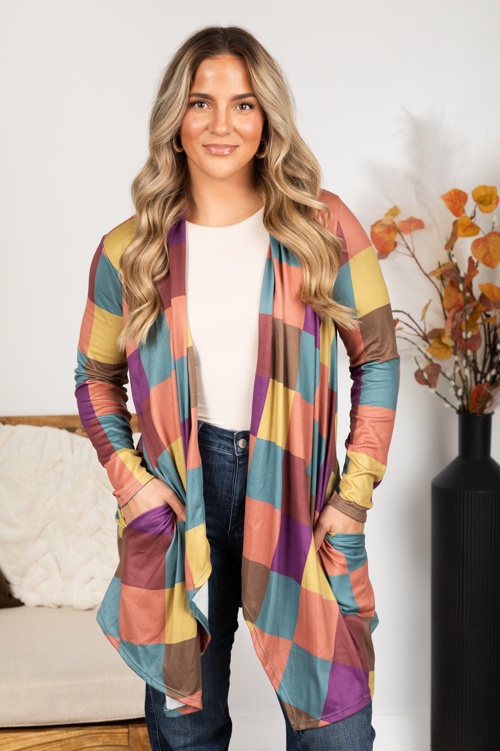 Plum Multicolor Open Cardigan Product Image