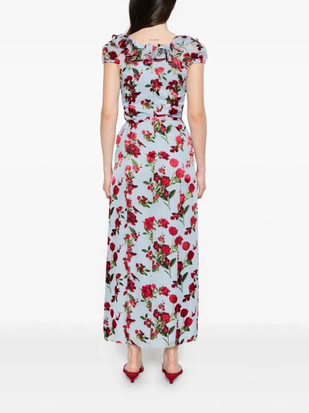 ALICE AND OLIVIA X Stacey Bendet Tara Floral-print Ruffled Midi Dress In Blue Product Image