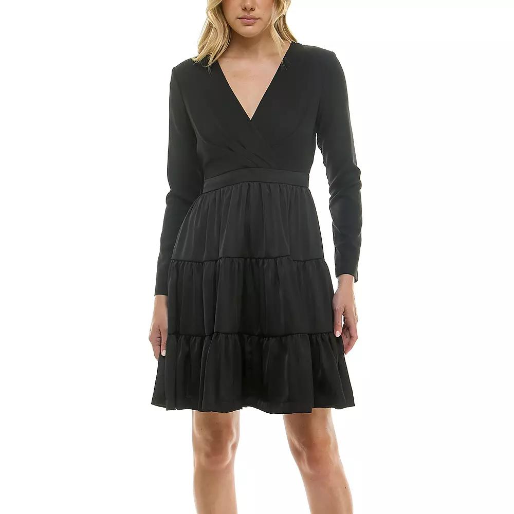 Women's Taylor Long Sleeve Tiered Skirt Dress, Size: 10, Black Product Image
