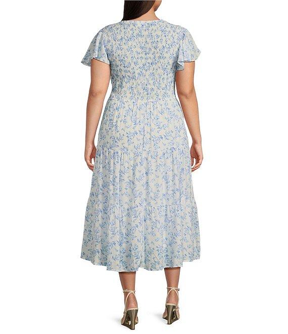 Perch By Blu Pepper Floral V-Neck Smocked Midi Dress Product Image