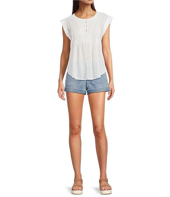 Dear John Marfa Eyelet Crew Neck Cap Sleeve Blouse Product Image